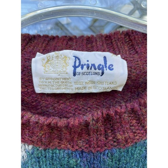 VTG Pringle Shetland Wool Sweater Knit Argyle Scotland Men Size XL Brown Green - Picture 3 of 5